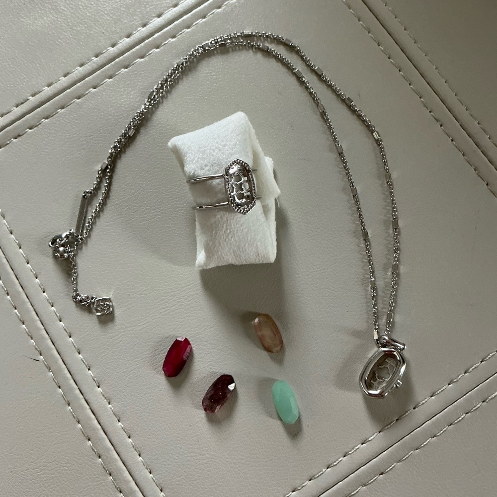 Kendra Scott Silver Necklace with Multicolor Charms & ring